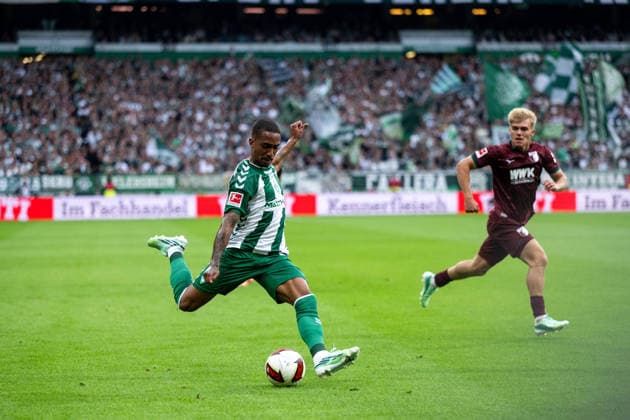 September 19, 2026, GER, Soccer, Men s, 1st Bundesliga, 2026–2027 season, Matchday 4, SV Werder Bremen vs. FC Augsburg Arthur Werder Bremen, 13 on the ball DFB DFL regulations prohibit any use of photographs as image sequences and or quasi-video Bremen Weserstadion Bremen Germany Copyright: xNordphoto Memmlerx