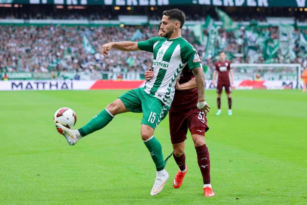 Ludovit Reis of Werder Bremen and Fabian Rieder of FC Augsburg battle for the ball during the Bundesliga match between SV Werder Bremen and FC Augsburg at Weserstadion on September 19, 2026, in Bremen, Germany Photo by Marco Steinbrenner DeFodi Images Ludovit Reis of Werder Bremen and Fabian Rieder of FC Augsburg battle for the ball during the Bundesliga match between SV Werder Bremen and FC Augsburg at Weserstadion on September 19, 2026 in Bremen, Germany. Photo by Marco Steinbrenner, DeFodi Images. DFB and DFL regulations prohibit any use of photographs as image sequences and or quasi-video. Photo by Marco Steinbrenner, DeFodi Images.