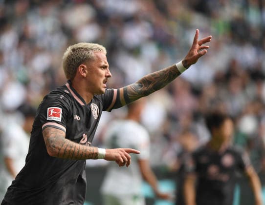 September 19, 2026, xophax, Soccer, Bundesliga 1, DFL, Borussia Mönchengladbach vs. 1. FSV Mainz 05, Phillip Tietz of Mainz 05 after scoring the goal to tie the game at 1–1. DFL and DFB regulations prohibit any use of photographs as image sequences and or quasi-VVIDEO Mönchengladbach