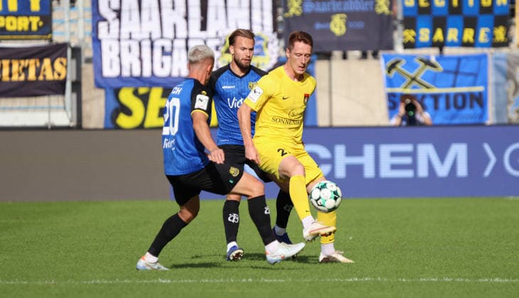 September 19, 2026, Soccer, Men s, 3rd Division, 2026–2027 Season, 1 FC Saarbrücken vs. SG Sonnenhof Großaspach, Florian Pick (1 FC Saarbrücken), Niko Bretschneider (1 FC Saarbrücken), Loris Maier (SG Sonnenhof Großaspach), Saarbrücken, Ludwigsparkstadion, Saarland, Germany Copyright: xFabianxKleerx