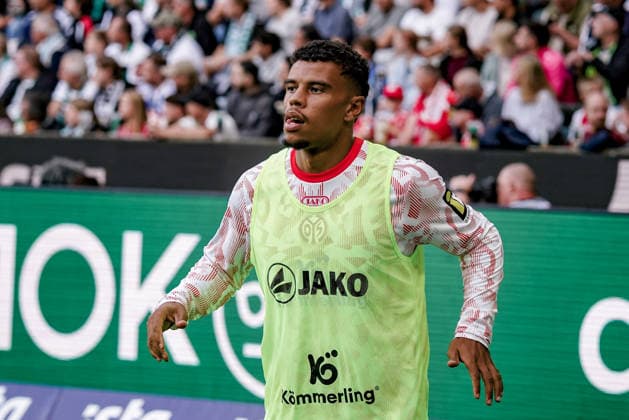 Germany Soccer Season 2026–2027, 1. Bundesliga, Matchday 4, Borussia Mönchengladbach vs. 1. FSV Mainz 05 at Borussia Park, Mönchengladbach—Ransford Yeboah, Königsdörffer, Ransford Yeboah, Koenigsdoerffer, 1. FSV Mainz 05, 11 facial expressions, emotions, Mönchengladbach at Borussia Park, Germany Copyright: xBennetxLongx