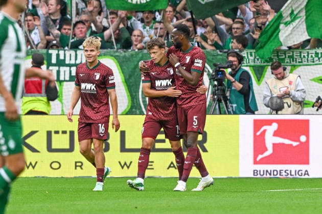 1 Bundesliga: SV Werder Bremen vs. FC Augsburg on September 19, 2026, at the Weserstadion in Bremen—cheers, goal celebrations, goal scorers; the goal scorer celebrates after scoring the 0–1 goal: Chrislain Matsima (Augsburg) MT