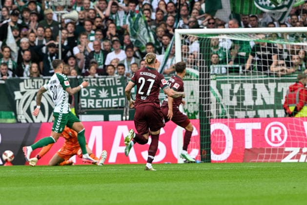1 Bundesliga: SV Werder Bremen vs. FC Augsburg on September 19, 2026, at the Weserstadion in Bremen. Goal: 0–1. Scorer: Robin Fellhauer of Augsburg, who scored the goal to make it 0–1. MT
