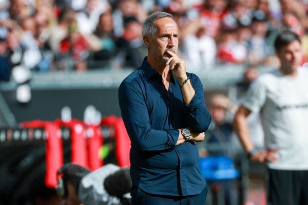 Soccer, Bundesliga 1: Eintracht Frankfurt vs. SC Freiburg on September 19, 2026, at Deutsche Bank Park in Frankfurt. Coach Adi Hütter (Huetter, Hutter) of Frankfurt looks pensive. MH