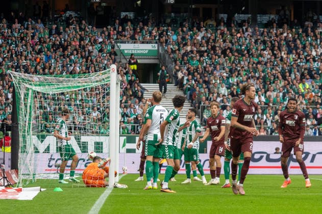 German Soccer 1st Bundesliga, Matchday 4, 2026–2027, Werder Bremen vs. FC Augsburg on September 19, 2026, at the Weserstadion in Bremen; Calvin Brackelmann of FC Augsburg scored the goal to make it 0–2, 2 Copyright: xSvenxHeidmannx