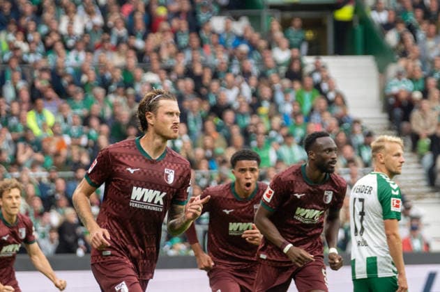 German Soccer 1st Bundesliga, Matchday 4, 2026–2027, Werder Bremen vs. FC Augsburg on September 19, 2026, at the Weserstadion in Bremen; goal making it 0–2 by Calvin Brackelmann of FC Augsburg; 2: celebration, joy, goal celebration, emotions Copyright: xSvenxHeidmannx