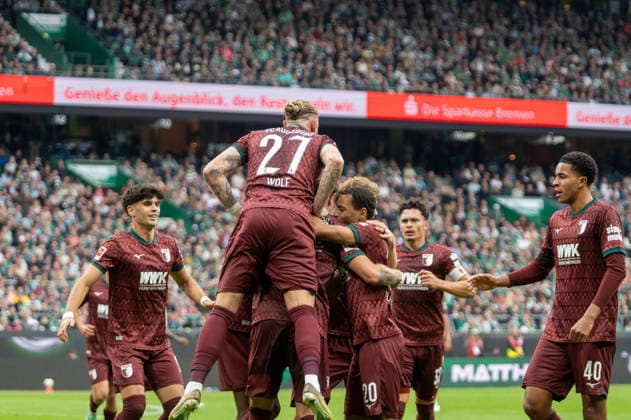 German Soccer 1st Bundesliga, Matchday 4, 2026–2027, Werder Bremen vs. FC Augsburg on September 19, 2026, at the Weserstadion in Bremen; goal making it 0–2 by Calvin Brackelmann of FC Augsburg; 2: celebration, joy, goal celebration, emotions Copyright: xSvenxHeidmannx