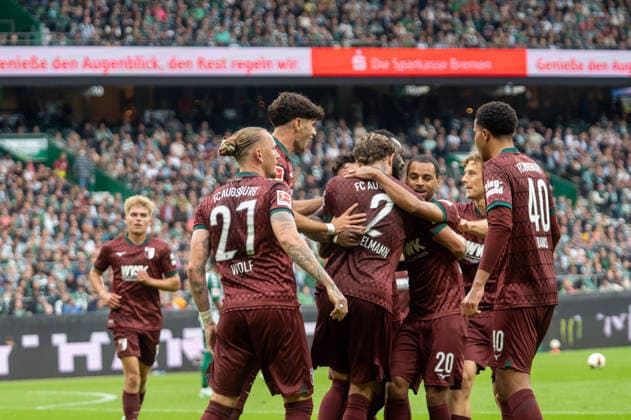 German Soccer 1st Bundesliga, Matchday 4, 2026–2027, Werder Bremen vs. FC Augsburg on September 19, 2026, at the Weserstadion in Bremen; goal making it 0–2 by Calvin Brackelmann of FC Augsburg; 2: celebration, joy, goal celebration, emotions Copyright: xSvenxHeidmannx