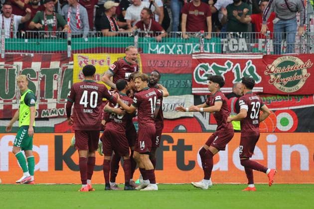 September 26, 2019, Germany, Soccer, Men s 1st Bundesliga, Matchday 4, 2026–2027 Season, SV Werder Bremen vs. FC Augsburg: Goal celebration, cheering, goal scorer(s) Calvin Brackelmann; FC Augsburg 02 celebrates the goal making the score 0–2 at the Weserstadion in Bremen, Germany Copyright: xnordphotoxGmbHx xTauchnitzx