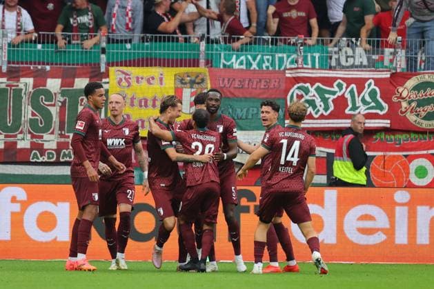September 26, 1909, GER, Soccer, Men s 1st Bundesliga, Matchday 4, 2026–2027 Season, SV Werder Bremen vs. FC Augsburg: Goal celebration, cheers, goal scorer(s) – Calvin Brackelmann of FC Augsburg 02 celebrates the goal that made it 0–2 at the Weserstadion in Bremen, Germany Copyright: xnordphotoxGmbHx xTauchnitzx