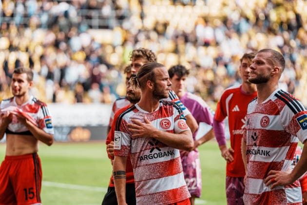 Germany Soccer 3rd Division 2026–2027, Matchday 7: Alemannia Aachen vs. Fortuna Düsseldorf at Tivoli Aachen; Away fans; Disappointment; Frustration; Defeat; Jorrit Hendrix (Fortuna Düsseldorf), 8; Eric Hottmann (Fortuna Düsseldorf), 9 Copyright: xThiemoxRudolphx