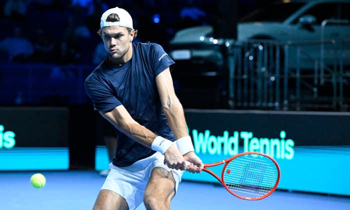 LKS 20260919 Finland s Otto Virtanen returns the ball to Monaco s Valentin Vacherot (not in picture) during their Davis Cup World Group I singles match between Finland and Monaco in Espoo, Finland, on September 19, 2026. - HEIKKI SAUKKOMAA Espoo Finland UkVTEZ5gpqc  Copyright: xHeikkixSaukkomaax UkVTEZ5gpqc