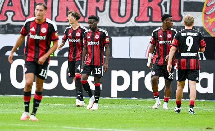 September 19, 2026, xpsx, Soccer, Bundesliga 1, Eintracht Frankfurt vs. SC Freiburg – disappointment for Frankfurt: Robin Koch (Eintracht Frankfurt), Noel Aseko (Eintracht Frankfurt), Jonathan Jonny Burkardt, Eintracht Frankfurt; DFL; DFB; REGULATIONS PROHIBIT ANY USE OF PHOTOGRAPHS AS IMAGE SEQUENCES AND OR QUASI-VIDEO; emspor Frankfurt