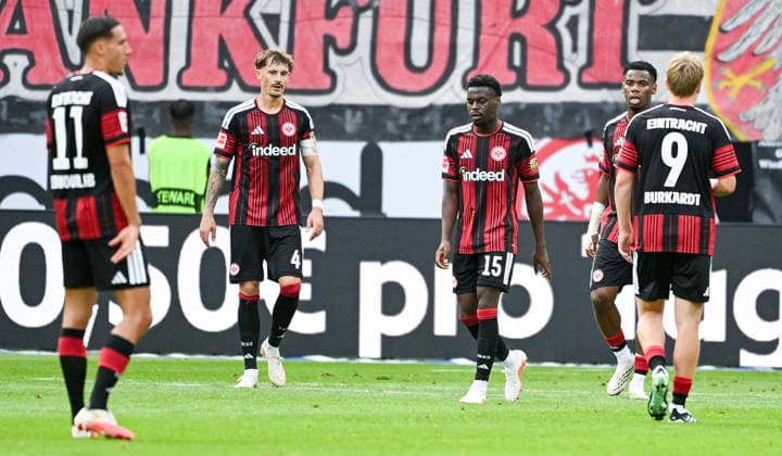 September 19, 2026, xpsx, Soccer, Bundesliga 1, Eintracht Frankfurt vs. SC Freiburg – Disappointment for Frankfurt: Robin Koch (Eintracht Frankfurt), Noel Aseko (Eintracht Frankfurt), Jonathan Jonny Burkardt, Eintracht Frankfurt. DFL and DFB regulations prohibit any use of photographs as image sequences and or quasi-video. emspor Frankfurt