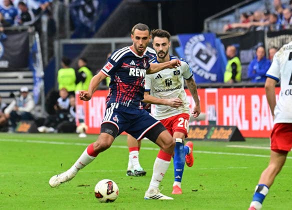September 19, 2026, German soccer, men s, 1st Bundesliga, Matchday 4, 2026–2027 season, Hamburg, Hamburger SV vs. 1. FC Köln; Fabio Vieira (HSV 20) tries to get past Said El Mala (Köln 10); DFB and DFL regulations prohibit any use of photographs as image sequences and or quasi-video; Hamburg Volksparkstadion, Hamburg, Germany Copyright: xnordphotoxGmbH xWitkex
