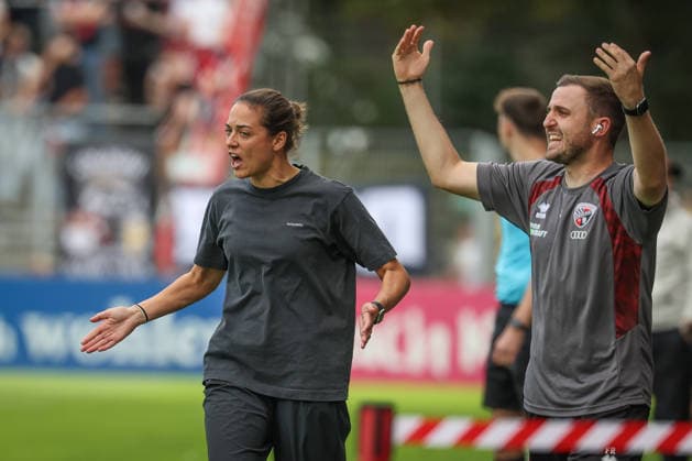 3rd Division, 2026–27 Season: Victoria Cologne vs. FC Ingolstadt 04; Head Coach Sabrina Wittmann (FCI); Assistant Coach Fabian Reichler (FCI); Photo by Jürgen Meyer; 3rd Division, 2026–27 Season: Victoria Cologne vs. FC Ingolstadt 04