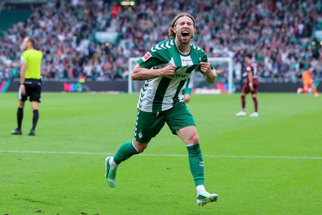 Mitchell Weiser of Werder Bremen celebrates his goal to make it 3–2 during the Bundesliga match between SV Werder Bremen and FC Augsburg at Weserstadion on September 19, 2026, in Bremen, Germany. Photo by Marco Steinbrenner, DeFodi Images. Mitchell Weiser of Werder Bremen celebrates after scoring his team’s third goal during the Bundesliga match between SV Werder Bremen and FC Augsburg at Weserstadion on September 19, 2026 in Bremen, Germany. Photo by Marco Steinbrenner, DeFodi Images. DFB and DFL regulations prohibit any use of photographs as image sequences and or quasi-video. Photo by Marco Steinbrenner, DeFodi Images.