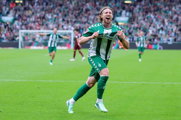Mitchell Weiser of Werder Bremen celebrates his goal to make it 3–2 during the Bundesliga match between SV Werder Bremen and FC Augsburg at Weserstadion on September 19, 2026, in Bremen, Germany. Photo by Marco Steinbrenner, DeFodi Images. Mitchell Weiser of Werder Bremen celebrates after scoring his team’s third goal during the Bundesliga match between SV Werder Bremen and FC Augsburg at Weserstadion on September 19, 2026 in Bremen, Germany. Photo by Marco Steinbrenner, DeFodi Images. DFB and DFL regulations prohibit any use of photographs as image sequences and or quasi-video. Photo by Marco Steinbrenner, DeFodi Images.