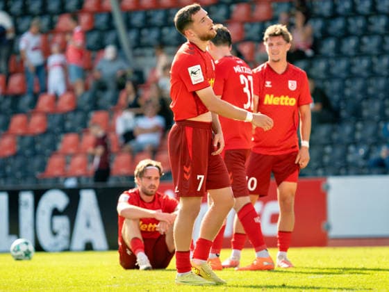 Disappointment and frustration for Jakob Seibold and Oscar Schoenfelder of SSV Jahn Regensburg after the final whistle, 07, following the final whistle: Disappointment, final whistle, end of the game, defeat, crisis, emotion, gestures, GER, soccer, VfB Stuttgart II vs. SSV Jahn Regensburg, 3rd Division, Matchday 7, 2026–2027 season, September 19, 2026, GER, Soccer, VfB Stuttgart II vs. SSV Jahn Regensburg, 3rd Division, Matchday 7, 2026–2027 season, September 19, 2026, Aspach Copyright: xCarstenxSchweringx EP_CSG