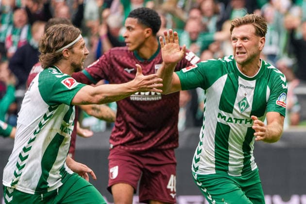 Niklas Füllkrug scores the 2-2 goal for Werder Bremen. Werder Bremen, 10, goal celebration, emotions, joy, German soccer, Bundesliga, 2026–27 season, Matchday 4, September 19, 2026, Werder Bremen vs. FC Augsburg, Weserstadion, Bremen Copyright: xLeonxFrickx