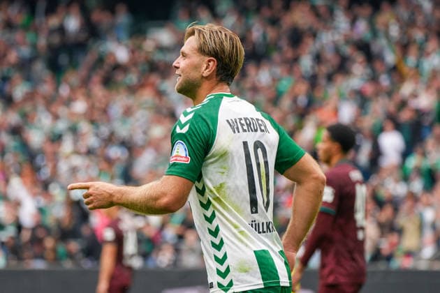 Niklas Füllkrug scores the 2-2 goal for Werder Bremen. Werder Bremen, 10, goal celebration, emotions, joy, German soccer, Bundesliga, 2026-27 season, Matchday 4, September 19, 2026, Werder Bremen vs. FC Augsburg, Weserstadion, Bremen Copyright: xLeonxFrickx