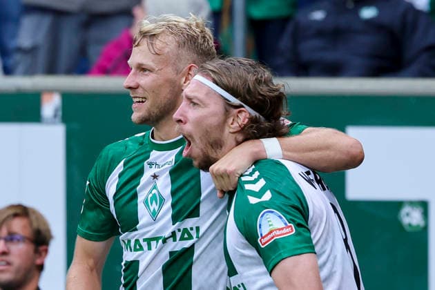 Mitchell Weiser of Werder Bremen celebrates his goal, making the score 3–2, with Marco Gruell of Werder Bremen during the Bundesliga match between SV Werder Bremen and FC Augsburg at Weserstadion on September 19, 2026, in Bremen, Germany. Photo by Marco Steinbrenner, DeFodi Images. Mitchell Weiser of Werder Bremen celebrates after scoring his team’s third goal with Marco Gruell of Werder Bremen during the Bundesliga match between SV Werder Bremen and FC Augsburg at Weserstadion on September 19, 2026 in Bremen, Germany. Photo by Marco Steinbrenner, DeFodi Images. DFB and DFL regulations prohibit any use of photographs as image sequences and or quasi-video. Photo by Marco Steinbrenner, DeFodi Images.