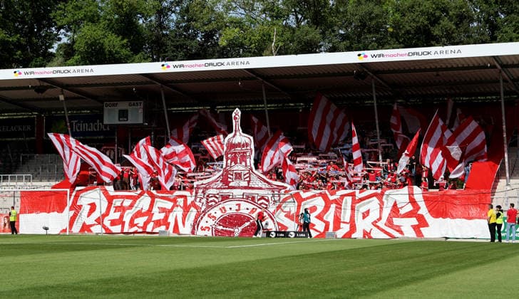 September 19, 2026, Germany, Aspach Soccer: VfB Stuttgart II vs. SSV Jahn Regensburg, Regensburg fans with a choreographed display