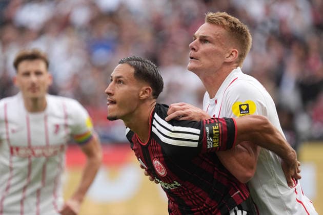 Younes Ebnoutalib (Eintracht Frankfurt) vs. Matthias Ginter (SC Freiburg), September 19, 2026, Bundesliga, 2026–27 season, Eintracht Frankfurt vs. SC Freiburg, Deutsche Bank Park, Matchday 4