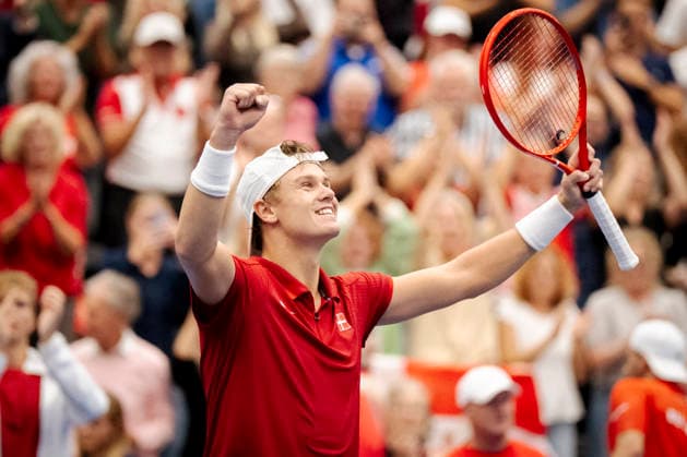 Denmark Davis Cup match between Denmark and Bulgaria: Denmark s Holger Rune after the Davis Cup match between Denmark and Bulgaria at Royal Stage, Hilleroed, Saturday, September 19, 2026. Photo by Sebastian Elias Uth, Ritzau Scanpix, Denmark  Copyright: SebastianxEliasxUthx spdk20260919-174043-L