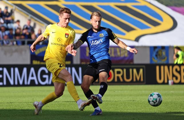 September 19, 2026, Soccer, Men s, 3rd Division, 2026–2027 Season, 1 FC Saarbrücken vs. SG Sonnenhof Großaspach, Loris Maier (SG Sonnenhof Großaspach) vs. Niko Bretschneider (1 FC Saarbrücken), Saarbrücken, Ludwigsparkstadion, Saarland, Germany Copyright: xFabianxKleerx