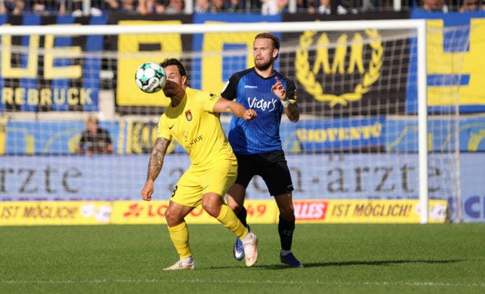 September 19, 2026, Soccer, Men s, 3rd Division, 2026–2027 Season, 1 FC Saarbrücken vs. SG Sonnenhof Großaspach, Niklas Pollex (SG Sonnenhof Großaspach) and Niko Bretschneider (1 FC Saarbrücken), Ludwigsparkstadion, Saarbrücken, Saarland, Germany Copyright: xFabianxKleerx