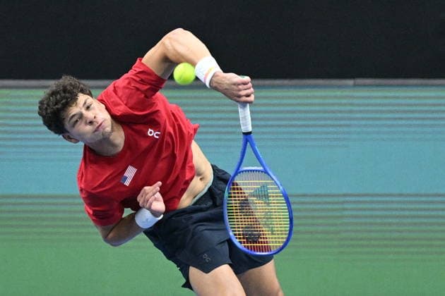 2026 Davis Cup men s team tennis World Championship, WM, Weltmeisterschaft match between the Czech Republic and the United States in Prague, Czech Republic, on September 19, 2026. Match Ben Shelton (pictured) of USA against Jakub Mensik of Czech Republic. (CTKxPhoto MichaelaxRihova) CTKPhotoP2026091904676  CTKPhotoP2026091904676