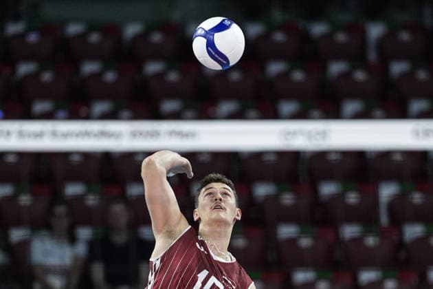 Poland v Latvia - CEV EuroVolley 2026 Men SOFIA, BULGARIA - SEPTEMBER 19: Armands Rokjans of Latvia in action during the CEV 2026 European Men s Volleyball Championship Round 16 match between Poland and Latvia at Arena Sofia in Sofia, Bulgaria on September 19, 2026. Osmancan Gurdogan Anadolu Sofia Bulgaria. Editorial use only. Please get in touch for any other usage.  Copyright: x2026xAnadoluxOsmancanxGurdoganx
