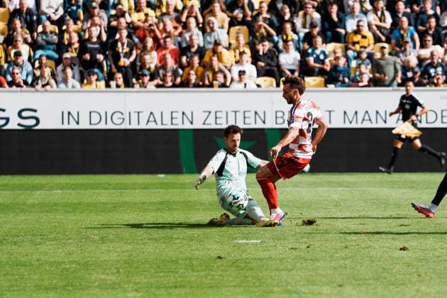 German Soccer 3rd Division 2026–2027, Matchday 7: Alemannia Aachen vs. Fortuna Düsseldorf at Tivoli Aachen; No penalty kick; Fabian Schleusener (Fortuna Düsseldorf) found himself one-on-one with Manuel Riemann (Alemannia Aachen); 1; Protests; Complaint Copyright: xThiemoxRudolphx