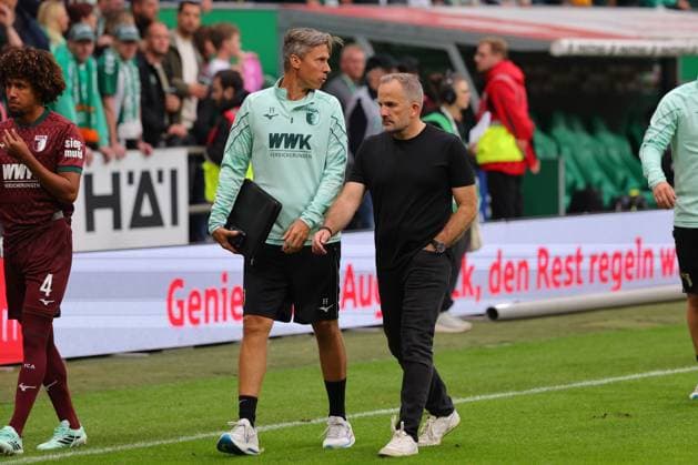 September 26, 19, GER, Soccer, 1st FBL Men, Matchday 4, 2026–2027 Season, SV Werder Bremen vs. FC Augsburg, Final Score 3–2, Assistant Coach Frank Fröhling (FC Augsburg) and Head Coach Manuel Baum (FC Augsburg), Weserstadion, Bremen, Germany Copyright: xnordphotoxGmbHx xTauchnitzx