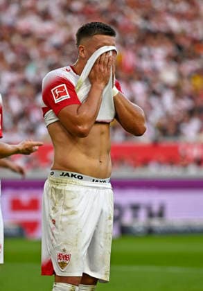 September 19, 2026, Soccer: 1st Bundesliga 2026–2027, Matchday 4, VfB Stuttgart vs. Borussia Dortmund, at the MHP Arena in Stuttgart, Ermedin Demirovic Stuttgart looks pensive