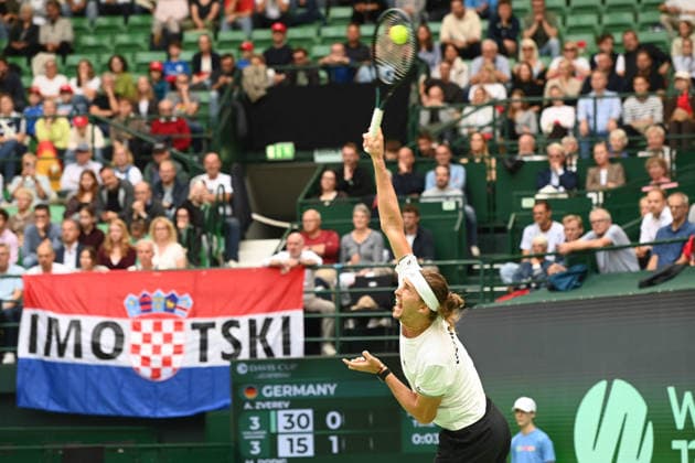 Alexander ZVEREV GER Action, Match 1 Alexander ZVEREV GER Matej DODIC CRO Germany GER Croatia CRO Tennis Davis Cup Qualifiers Round 2 on September 19, 2026, at the Heristo Arena Halle Westfalen, Germany Â