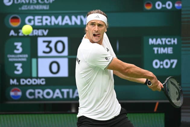 Alexander ZVEREV GER Action, Match 1 Alexander ZVEREV GER Matej DODIC CRO Germany GER Croatia CRO Tennis Davis Cup Qualifiers Round 2 on September 19, 2026, at the Heristo Arena Halle Westfalen, Germany Â
