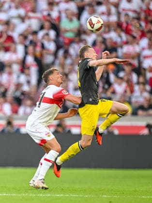 Grischa Proemel of VfB Stuttgart and Maximilian Beier of Borussia Dortmund battle for the ball during the Bundesliga 1 match between VfB Stuttgart and Borussia Dortmund, at the MHPArena on September 19, 2026, in Stuttgart, Germany. Photo by Harry Langer, DeFodi Images. Grischa Proemel of VfB Stuttgart and Maximilian Beier of Borussia Dortmund battle for the ball during the Bundesliga match between VfB Stuttgart and Borussia Dortmund at the MHPArena on September 19, 2026 in Stuttgart, Germany. Photo by Harry Langer, DeFodi Images. DFB and DFL regulations prohibit any use of photographs as image sequences and or quasi-video. Photo by Harry Langer, DeFodi Images. DFB and DFL regulations prohibit any use of photographs as imSEQUENCES AND OR QUASI-VIDEO