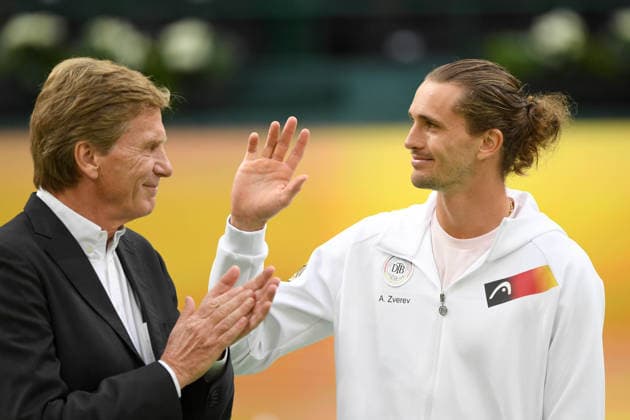 v l Dietloff von ARNIM, President of the German Tennis Federation (DTB), Alexander ZVEREV (GER) Honored for Alexander ZVEREV (GER) for his victory at the U.S. Open, Germany (GER) vs. Croatia (CRO) Tennis Davis Cup Qualifiers Round 2 on September 19, 2026, at the Heristo Arena in Westphalia, Germany Â