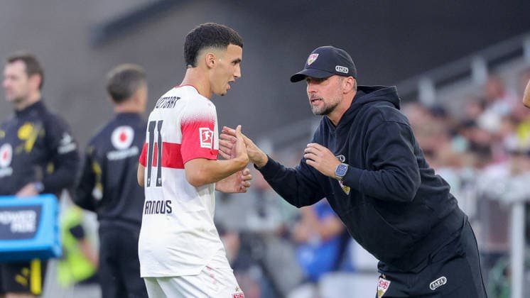 September 19, 2026, Germany, Stuttgart, Bundesliga, VfB Stuttgart vs. Borussia Dortmund, Bilai El Khannouss, VfB Coach Sebastian Hoeneß, VfB