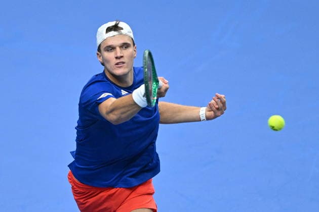 2026 Davis Cup men s team tennis World Championship, WM, Weltmeisterschaft match between the Czech Republic and the United States in Prague, Czech Republic, on September 19, 2026. Match Ben Shelton of USA against Jakub Mensik (pictured) of Czech Republic. (CTKxPhoto MichaelaxRihova) CTKPhotoP2026091905224  CTKPhotoP2026091905224