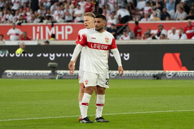 Chris Führich, VfB Stuttgart, 10, Deniz Undav, VfB Stuttgart, 26, disappointed, disappointment, frustrated, frustration, annoyed, annoyance, GER, VfB Stuttgart vs. Borussia Dortmund, soccer, Bundesliga 1, Matchday 4, 2026–2027 season, September 19, 2026, DFL regulations prohibit any use of photographs as image sequences and or quasi-video, GER, VfB Stuttgart vs. Borussia Dortmund, soccer, Bundesliga 1, Matchday 4, 2026–2027 season, September 19, 2026, Stuttgart Copyright: xEibner-Pressefoto EdwardxCheungx EP_ECG