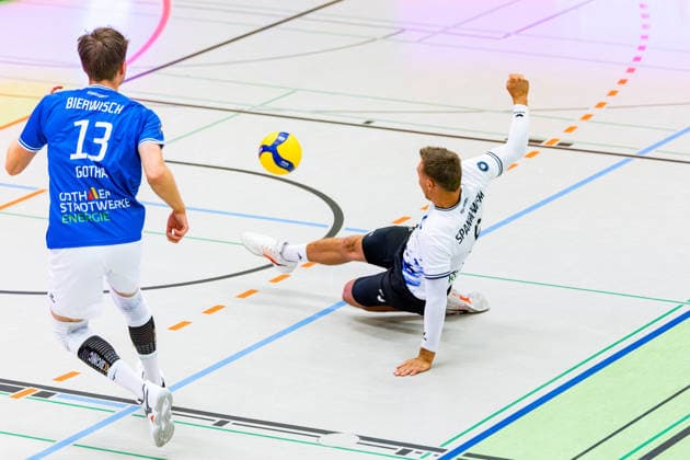 September 19, 2026, GER, Volleyball, Men, Season 26–27, 2nd Division South, Blue Volleys Gotha TV 1895 vs. Moemlingen, Len Spankowski (Blue Volleys Gotha), 5 99867 Gotha Sports Hall, Ernesti Sports Complex, Thuringia, Germany