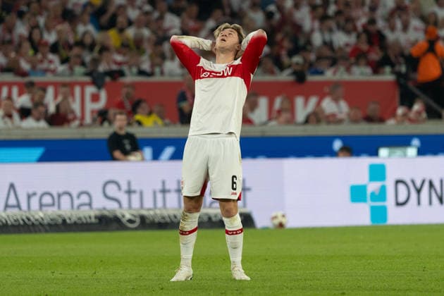 Angelo Stiller, VfB Stuttgart, 06, disappointed, disappointment, frustrated, frustration, annoyed, annoyance, GER, VfB Stuttgart vs. Borussia Dortmund, soccer, Bundesliga 1, Matchday 4, 2026–2027 season, September 19, 2026, DFL regulations prohibit any use of photographs as image sequences and or quasi-video, GER, VfB Stuttgart vs. Borussia Dortmund, soccer, Bundesliga 1, Matchday 4, 2026–2027 season, September 19, 2026, Stuttgart Copyright: xEibner-Pressefoto EdwardxCheungx EP_ECG