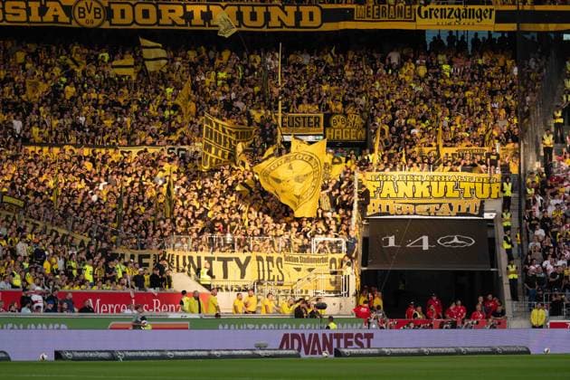 September 19, 2026: Soccer – VfB Stuttgart vs. Borussia Dortmund, Matchday 4 of the Bundesliga 1 at the MHP Arena in Dortmund; away fan section at the MHP Arena. IMPORTANT NOTICE: In accordance with the guidelines of the DFL and the DFB, it is prohibited to use or allow the use of photographs taken in the stadium and or during the match in the form of sequential images and or video-like photo sequences Copyright: xJamesxZabelx