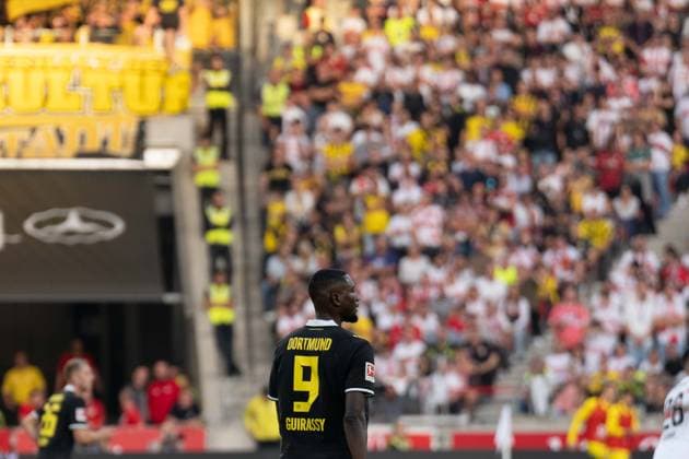 September 19, 2026: Soccer – VfB Stuttgart vs. Borussia Dortmund, Matchday 4 of the Bundesliga at the MHP Arena; Serhou Guirassy (Borussia Dortmund), 9 at the MHP Arena IMPORTANT NOTICE: In accordance with the guidelines of the DFL and the DFB, it is prohibited to use or allow the use of photographs taken in the stadium and or during the game in the form of sequences of images and or video-like photo series. Copyright: xJamesxZabelx
