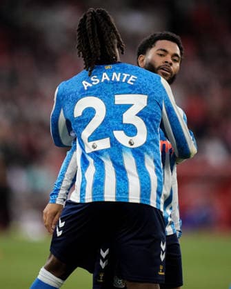 Premier League: Nottingham Forest v Coventry City Jay Dasilva of Coventry City celebrates his goal to make it 0-1 with Brandon Thomas-Asante of Coventry City during the Premier League match Nottingham Forest vs Coventry City at City Ground, Nottingham, United Kingdom on 19 September 2026 (Photo by Maynard Manyowa News Images) Nottingham City Ground Nottinghamshire United Kingdom Copyright: xMaynardxManyowa NewsxImagesx