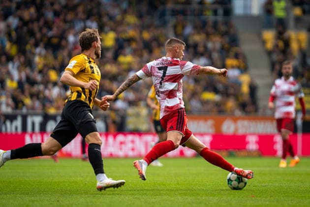 Erik Wekesser, Fortuna Düsseldorf, No. 07, intercepts the ball; TSV Alemannia Aachen vs. Fortuna Düsseldorf, Soccer, 3. Liga, Matchday 7, 2026–2027 season, September 19, 2026 DFB regulations prohibit any use of photographs as image sequences and or quasi-video TSV Alemannia Aachen vs. Fortuna Düsseldorf, Soccer, 3rd Division, Matchday 7, 2026–2027 Season, September 19, 2026, Aachen Copyright: xEibner-Pressefoto J.xDerondeaux EP_JDU