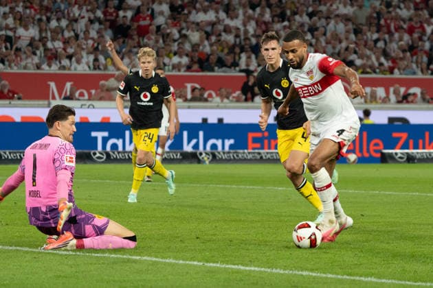 Scoring chance by Josha Vagnoman, VfB Stuttgart, 04, GER, VfB Stuttgart vs. Borussia Dortmund, Soccer, Bundesliga 1, Matchday 4, 2026–2027 Season, September 19, 2026, DFL regulations prohibit any use of photographs as image sequences and or quasi-video, GER, VfB Stuttgart vs. Borussia Dortmund, soccer, Bundesliga 1, Matchday 4, 2026–2027 season, September 19, 2026, Stuttgart Copyright: xEibner-Pressefoto EdwardxCheungx EP_ECG